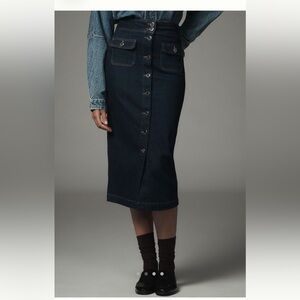 Derek Lam 10 Crosby Jewel Denim Button Up Midi Skirt